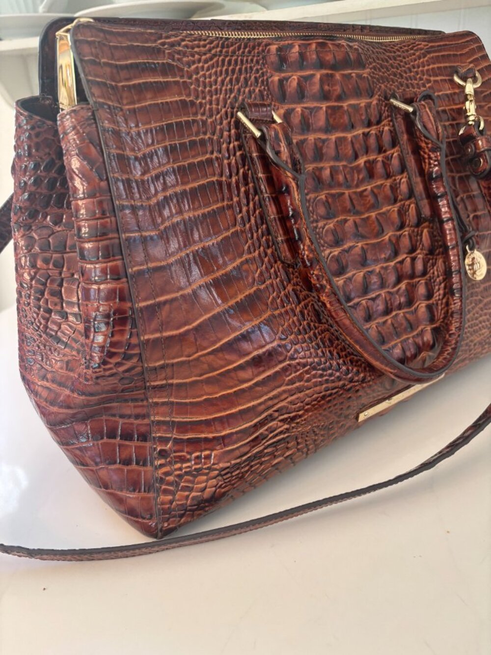 Brahmin Large Finley Carryall Satchel Purse Handbag Pecan Melbourne - Picture 8 of 14